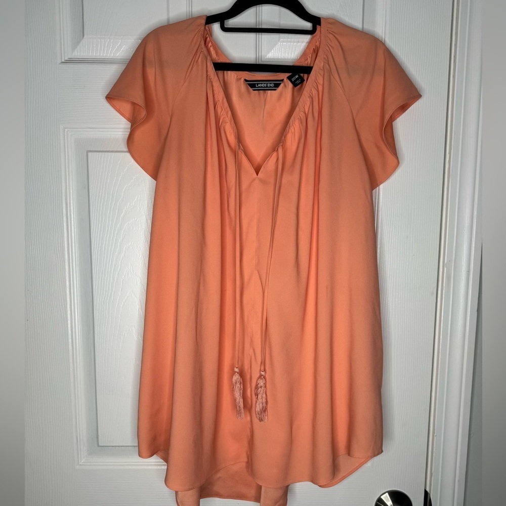 LANDS END Woman’s Flowy Plus Size Coral Blouse With‎ Tassels Size 20W